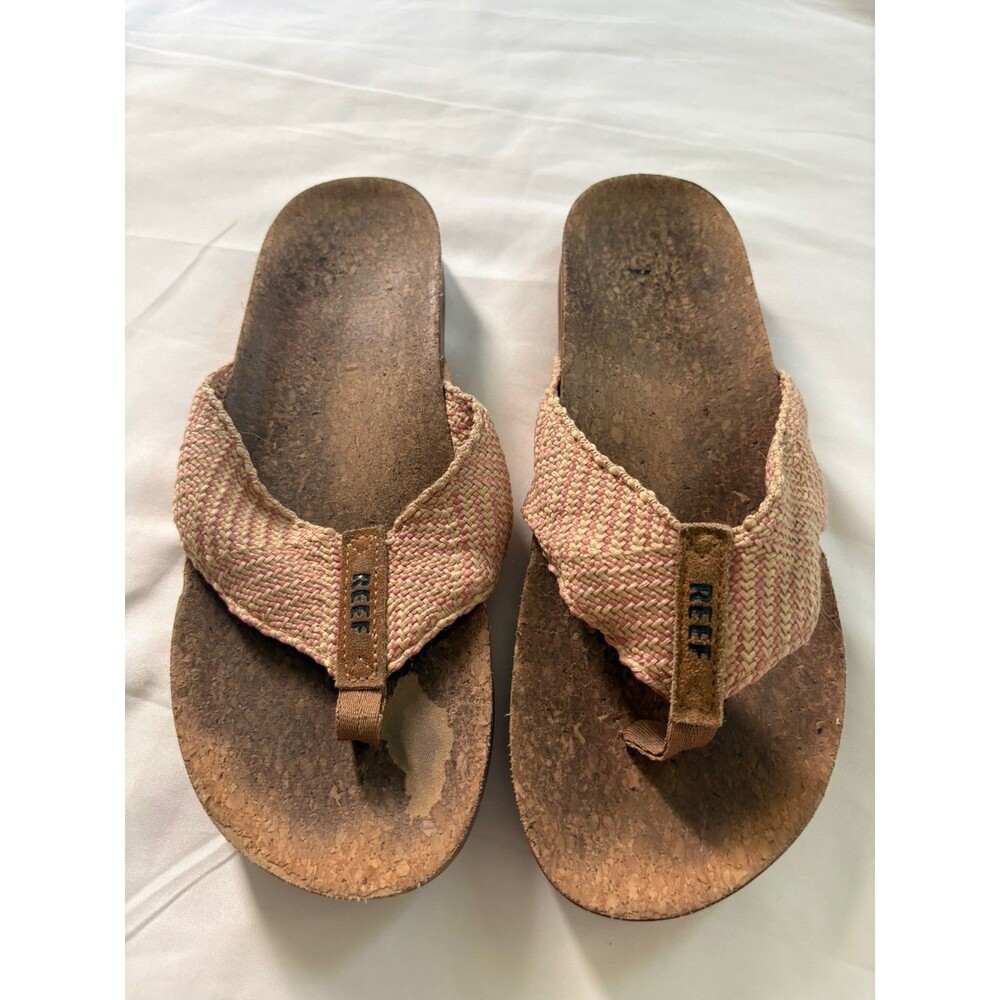 Reef Womens Flip Flops 7.5 Cork Lined Footbed Summer Beach Surfer